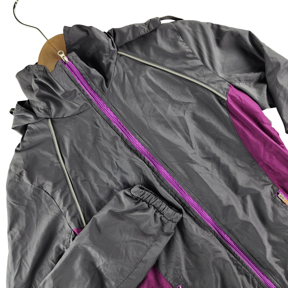 Aerie Windbreaker Jacket Women XS Gray Purple Hooded Full Zip Mesh Lined